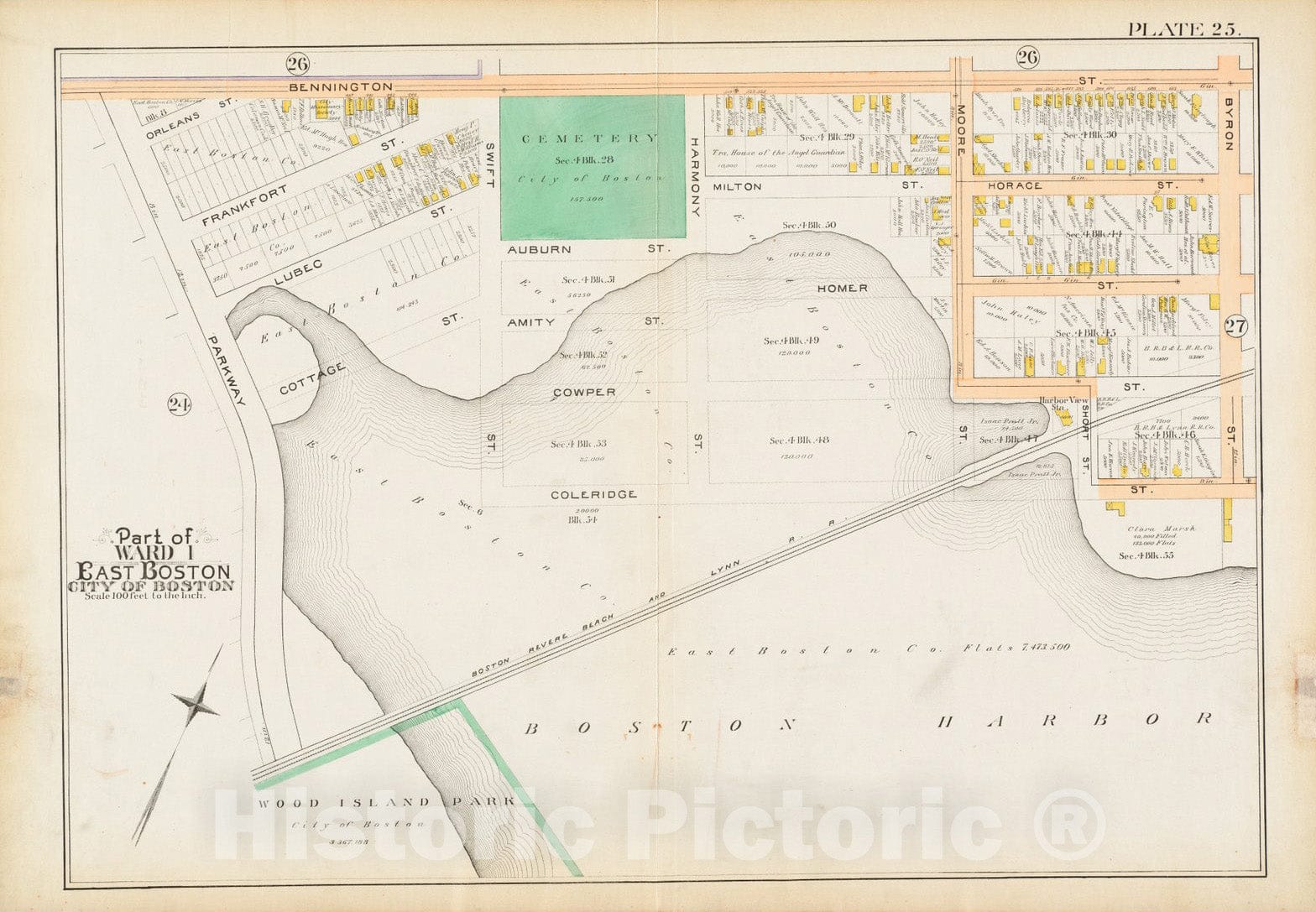Historical Map, 1892 Atlas of The City of Boston : East Boston, Mass. : Plate 25, Vintage Wall Art