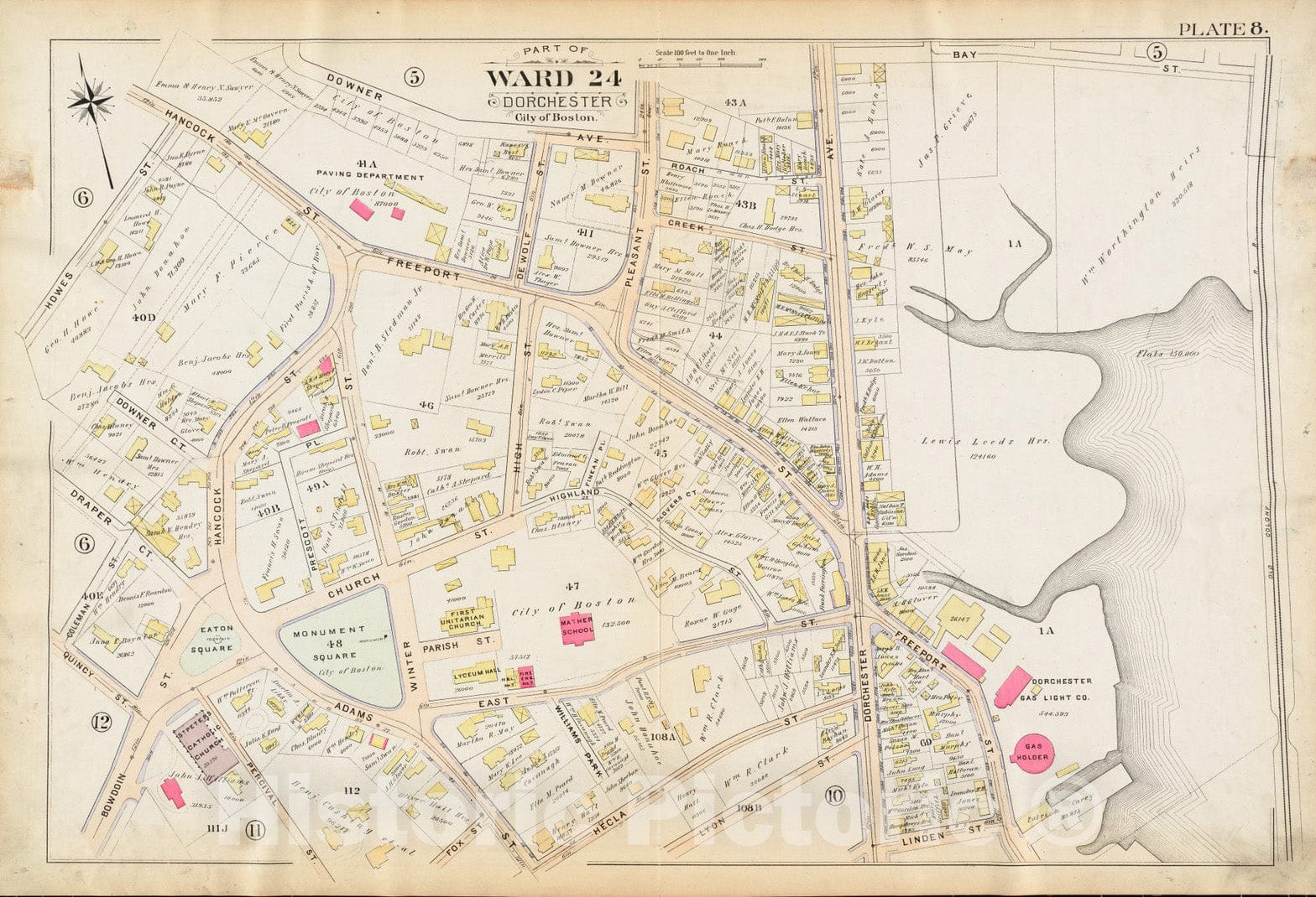 Historical Map, 1894 Atlas of The City of Boston : Dorchester, Mass. : Plate 8, Vintage Wall Art