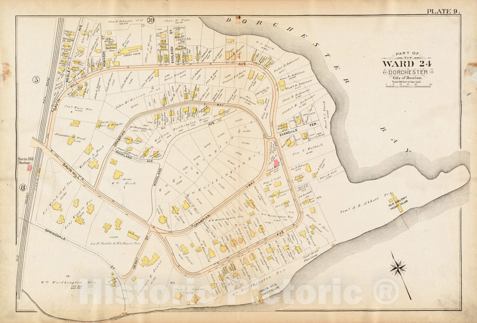 Historical Map, 1894 Atlas of The City of Boston : Dorchester, Mass. : Plate 9, Vintage Wall Art