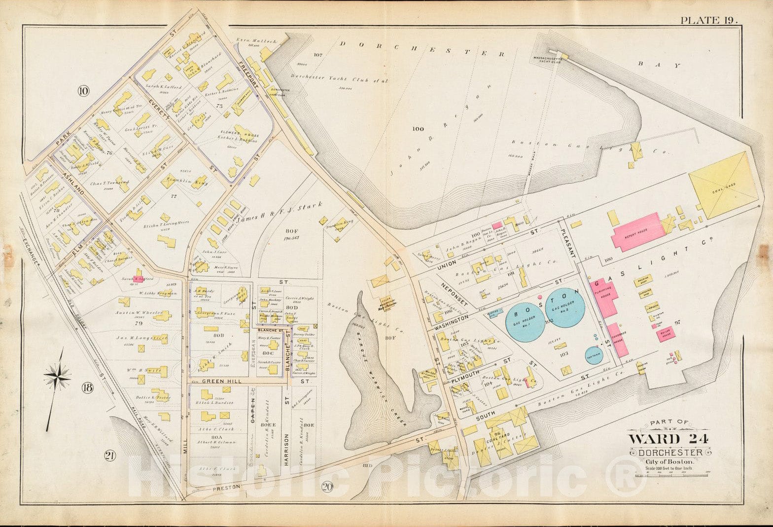 Historical Map, 1894 Atlas of The City of Boston : Dorchester, Mass. : Plate 19, Vintage Wall Art