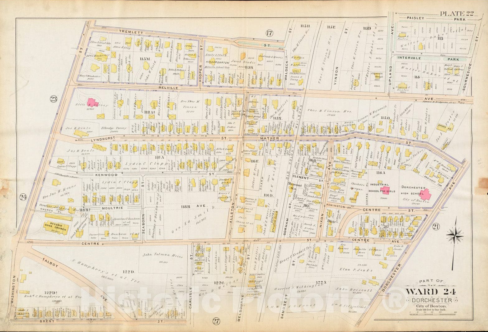 Historical Map, 1894 Atlas of The City of Boston : Dorchester, Mass. : Plate 22, Vintage Wall Art