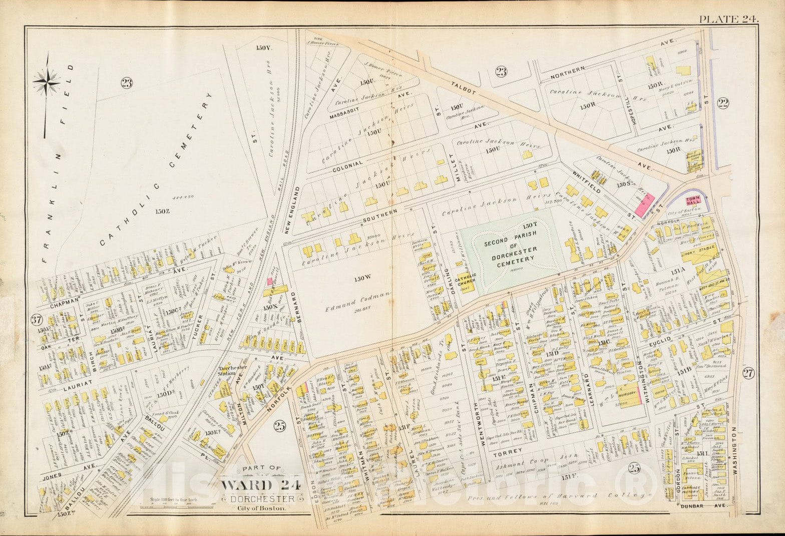 Historical Map, 1894 Atlas of The City of Boston : Dorchester, Mass. : Plate 24, Vintage Wall Art