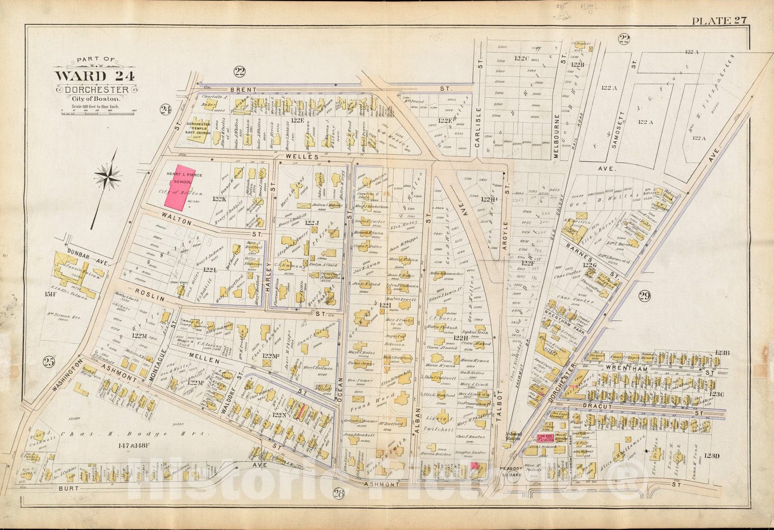 Historical Map, 1894 Atlas of The City of Boston : Dorchester, Mass. : Plate 27, Vintage Wall Art