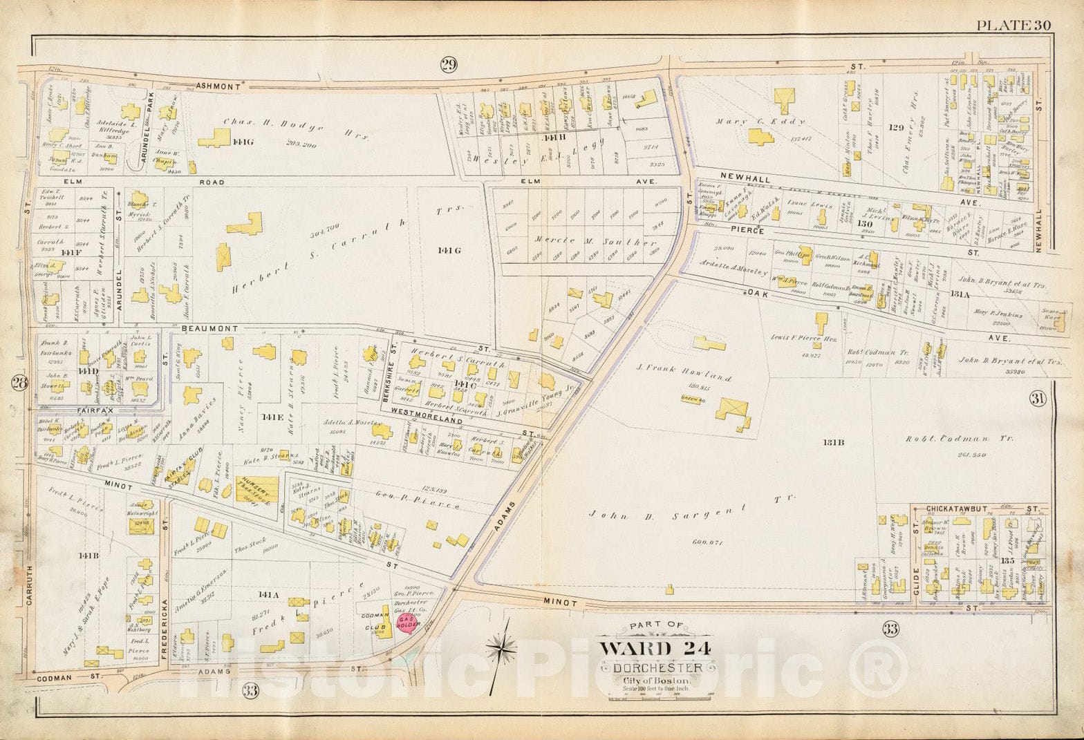 Historical Map, 1894 Atlas of The City of Boston : Dorchester, Mass. : Plate 30, Vintage Wall Art
