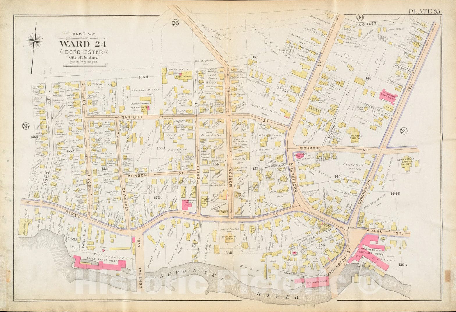 Historical Map, 1894 Atlas of The City of Boston : Dorchester, Mass. : Plate 35, Vintage Wall Art