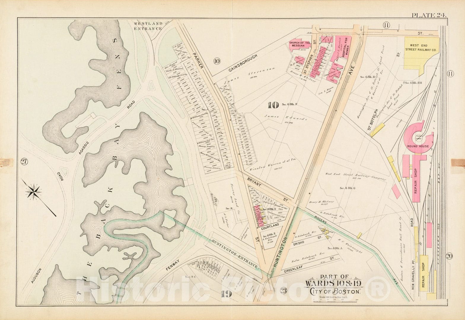 Historical Map, 1895 Atlas of The City of Boston, Boston Proper and Roxbury : Plate 24, Vintage Wall Art
