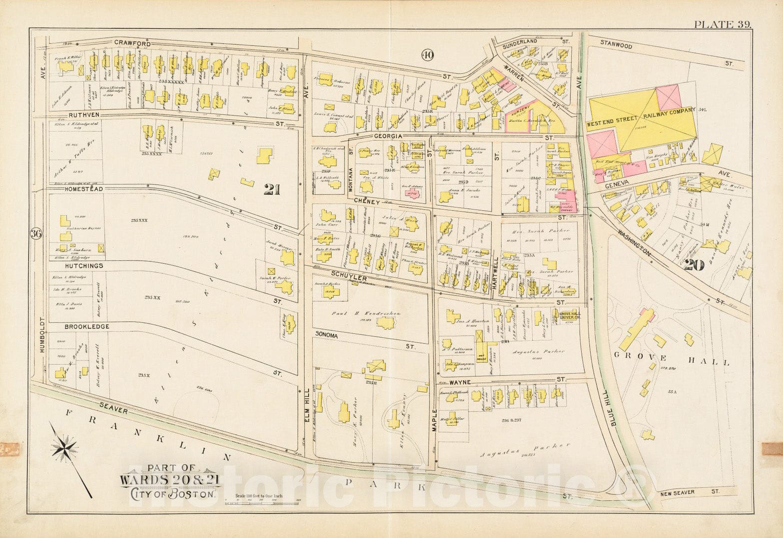 Historical Map, 1895 Atlas of The City of Boston, Boston Proper and Roxbury : Plate 39, Vintage Wall Art