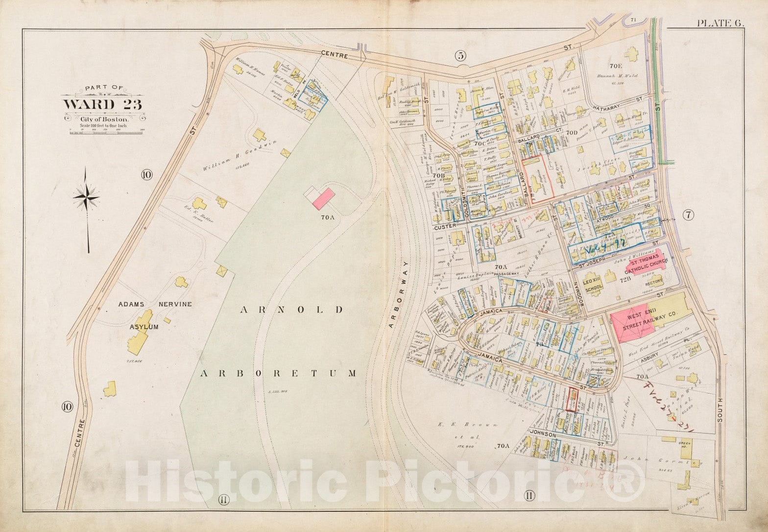 Historical Map, 1896 Atlas of the city of Boston, West Roxbury : plate 6, Vintage Wall Art