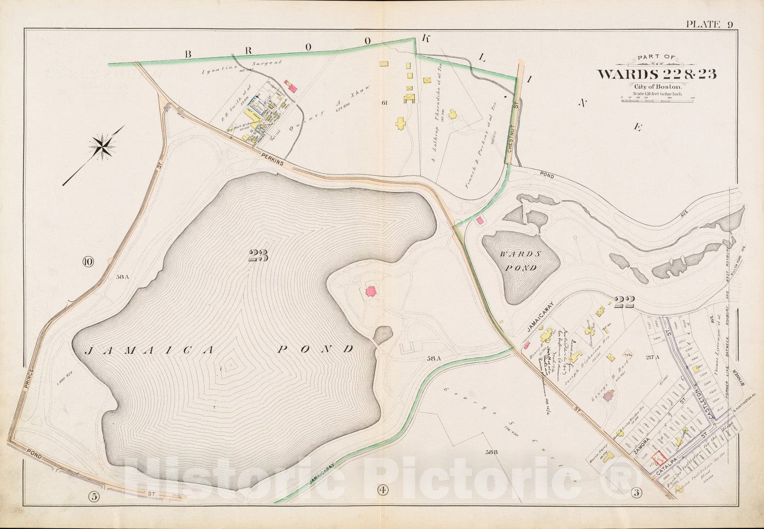 Historical Map, 1896 Atlas of The City of Boston, West Roxbury : Plate 9, Vintage Wall Art