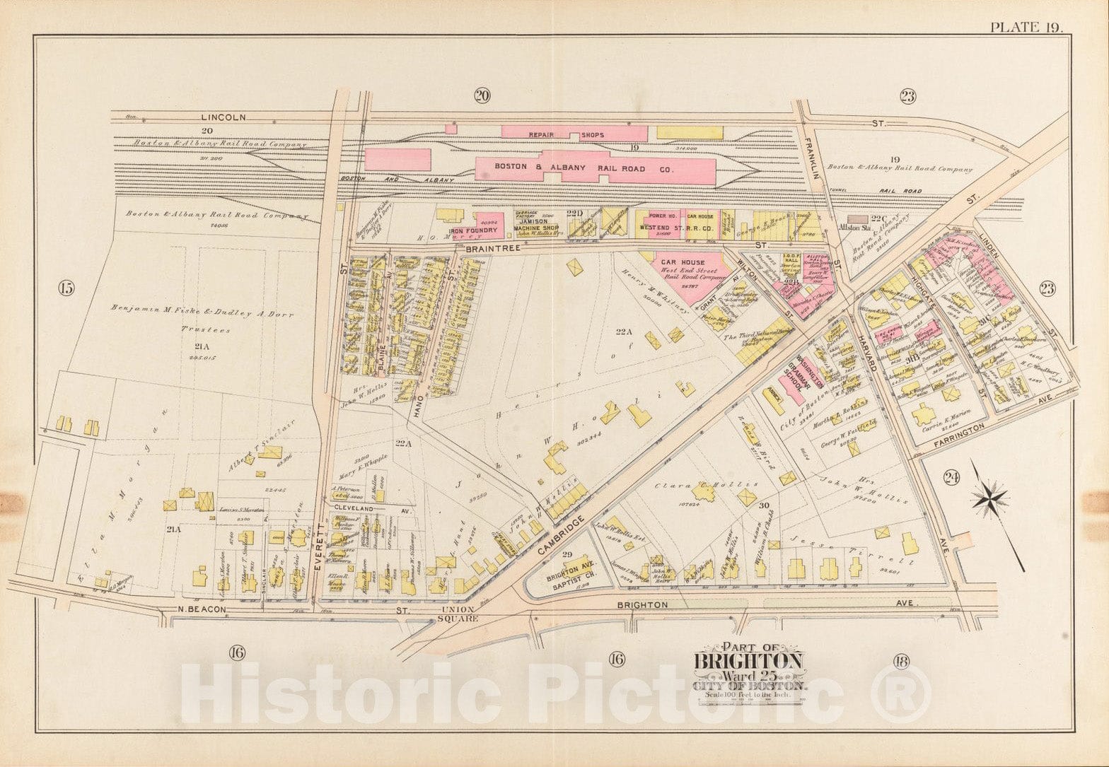 Historical Map, 1897 Atlas of The City of Boston, Brighton : Plate 19, Vintage Wall Art