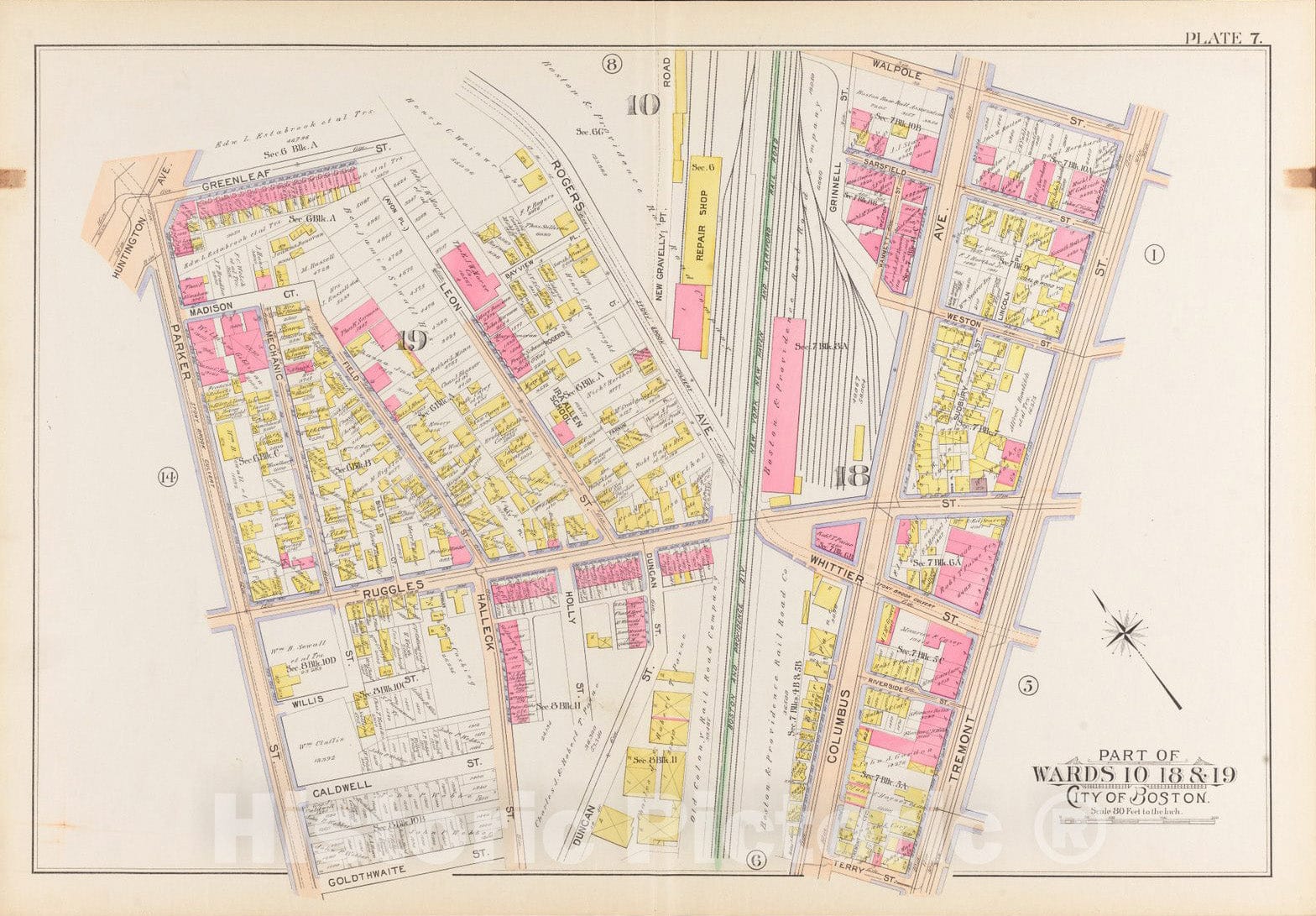 Historical Map, 1899 Atlas of The City of Boston, Roxbury : Plate 7, Vintage Wall Art