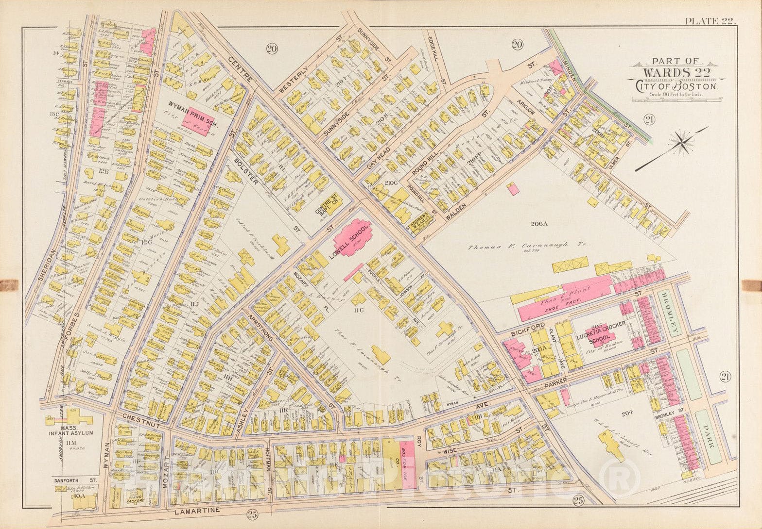 Historical Map, 1899 Atlas of The City of Boston, Roxbury : Plate 22, Vintage Wall Art