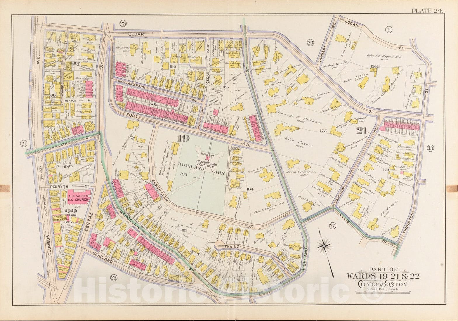 Historical Map, 1899 Atlas of The City of Boston, Roxbury : Plate 24, Vintage Wall Art