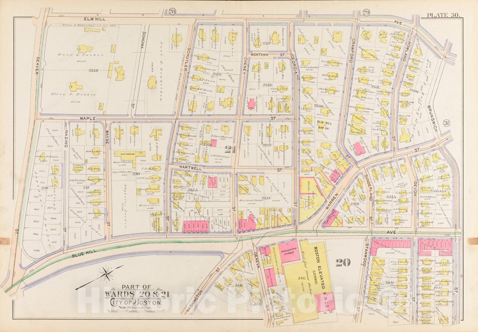 Historical Map, 1899 Atlas of The City of Boston, Roxbury : Plate 30, Vintage Wall Art
