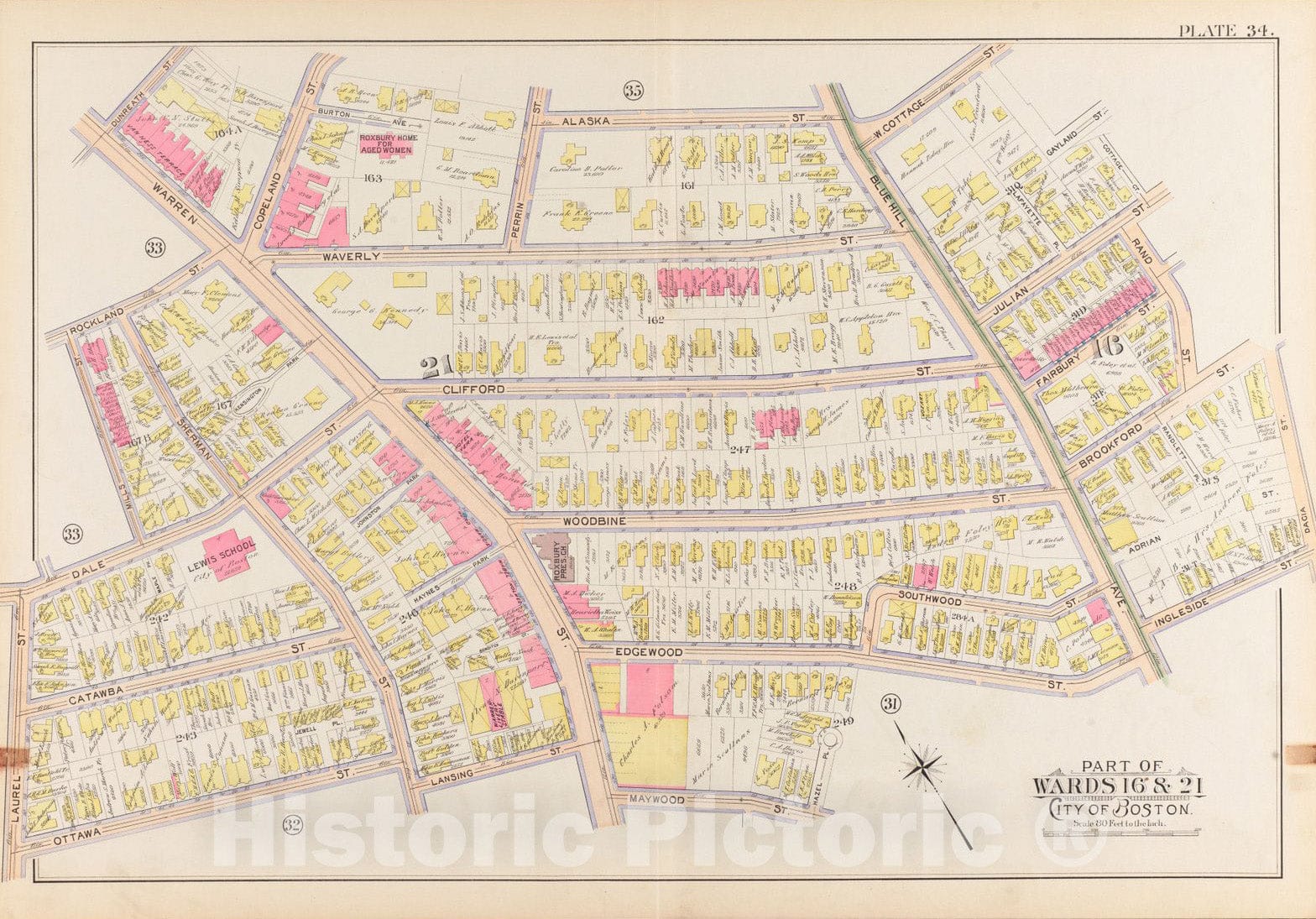 Historical Map, 1899 Atlas of The City of Boston, Roxbury : Plate 34, Vintage Wall Art