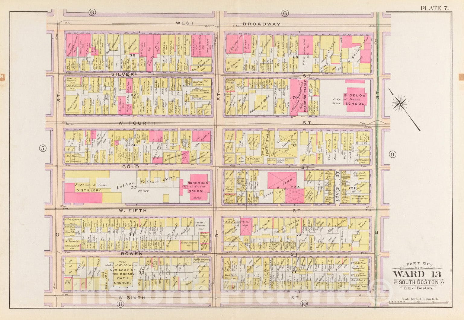 Historical Map, 1899 Atlas of The City of Boston, South Boston : Plate 7, Vintage Wall Art