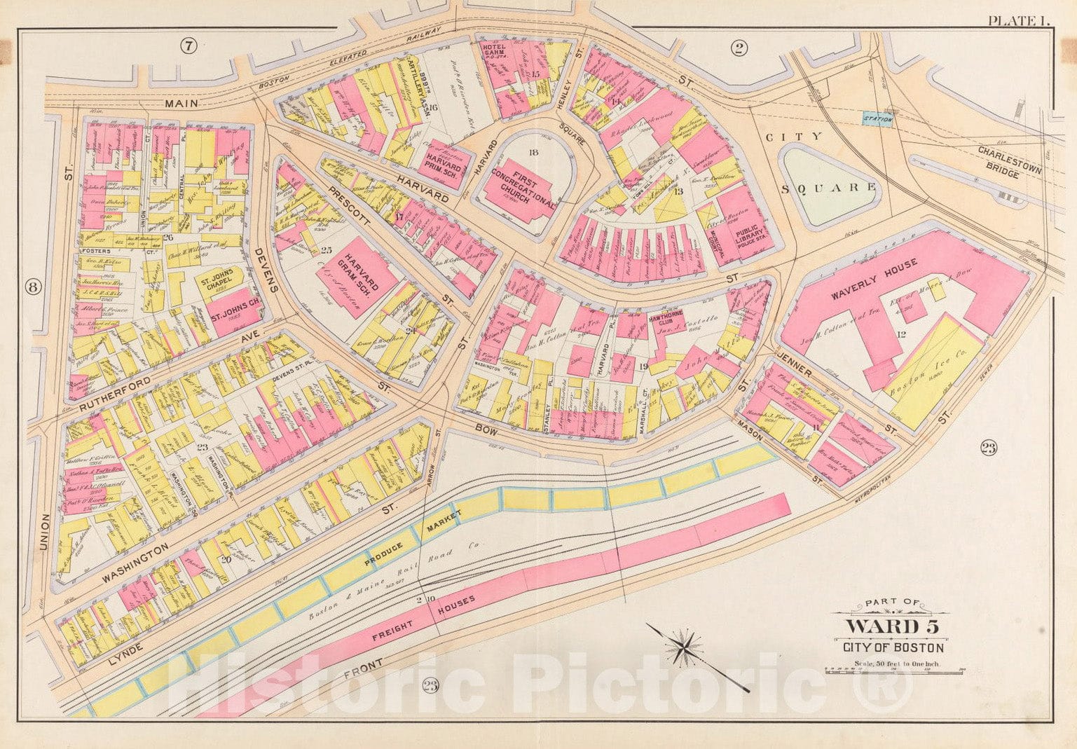 Historical Map, 1901 Atlas of The City of Boston, Charlestown : Plate 1, Vintage Wall Art