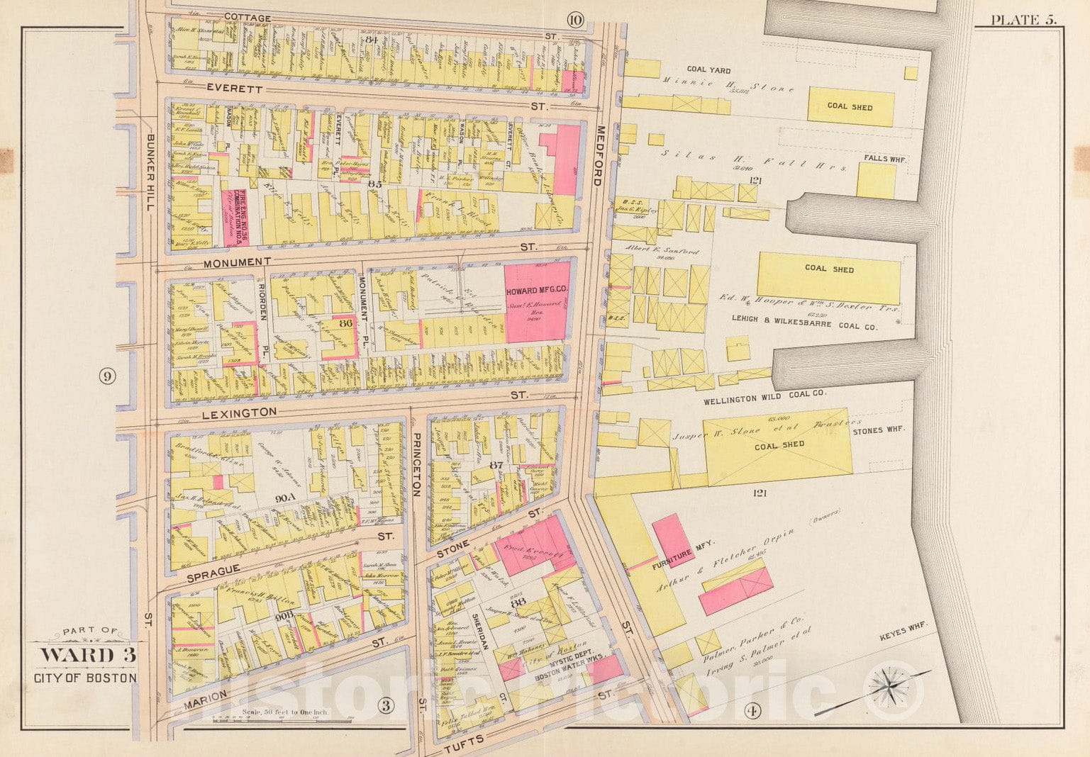 Historical Map, 1901 Atlas of The City of Boston, Charlestown : Plate 5, Vintage Wall Art