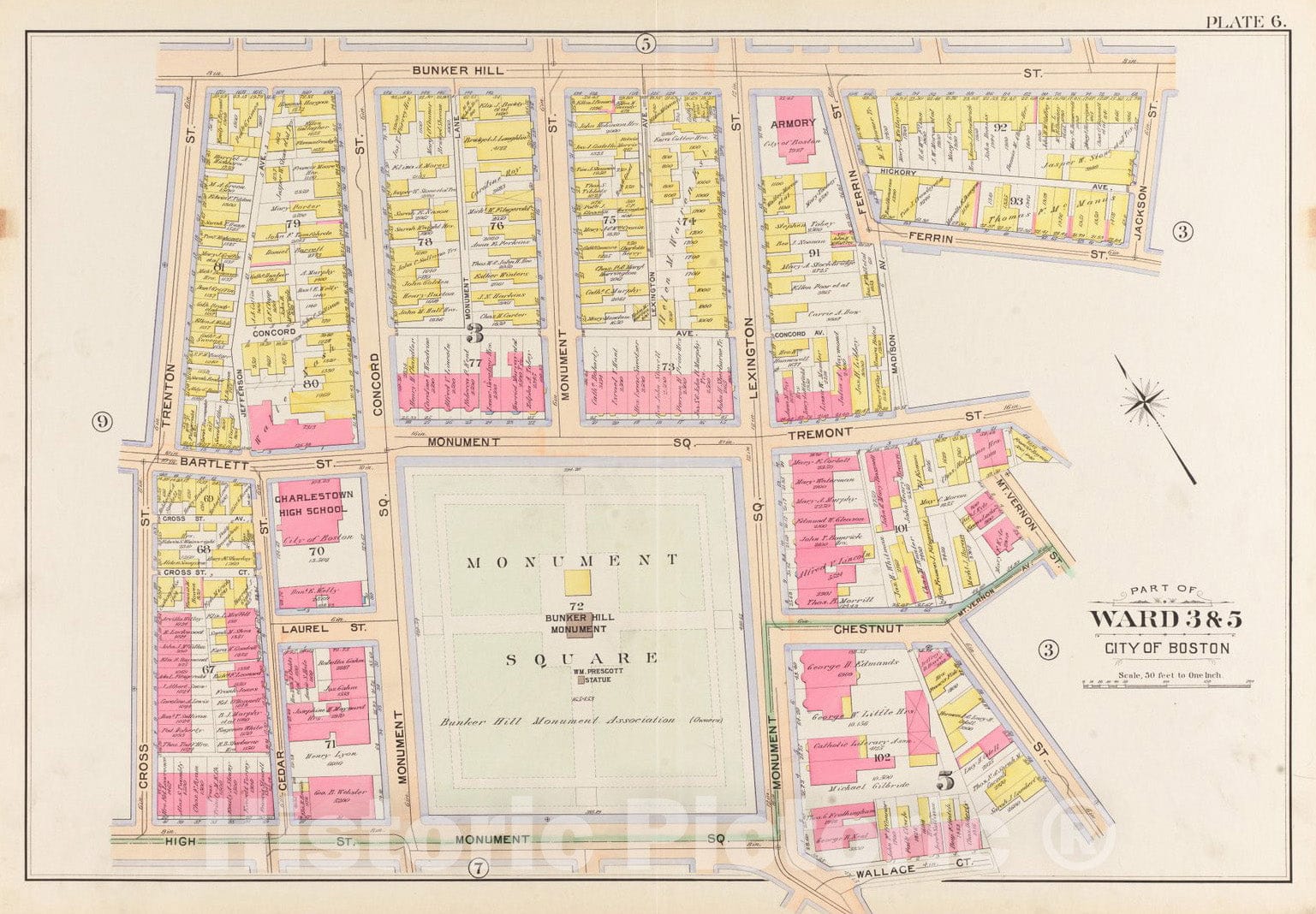 Historical Map, 1901 Atlas of the city of Boston, Charlestown : plate 6, Vintage Wall Art