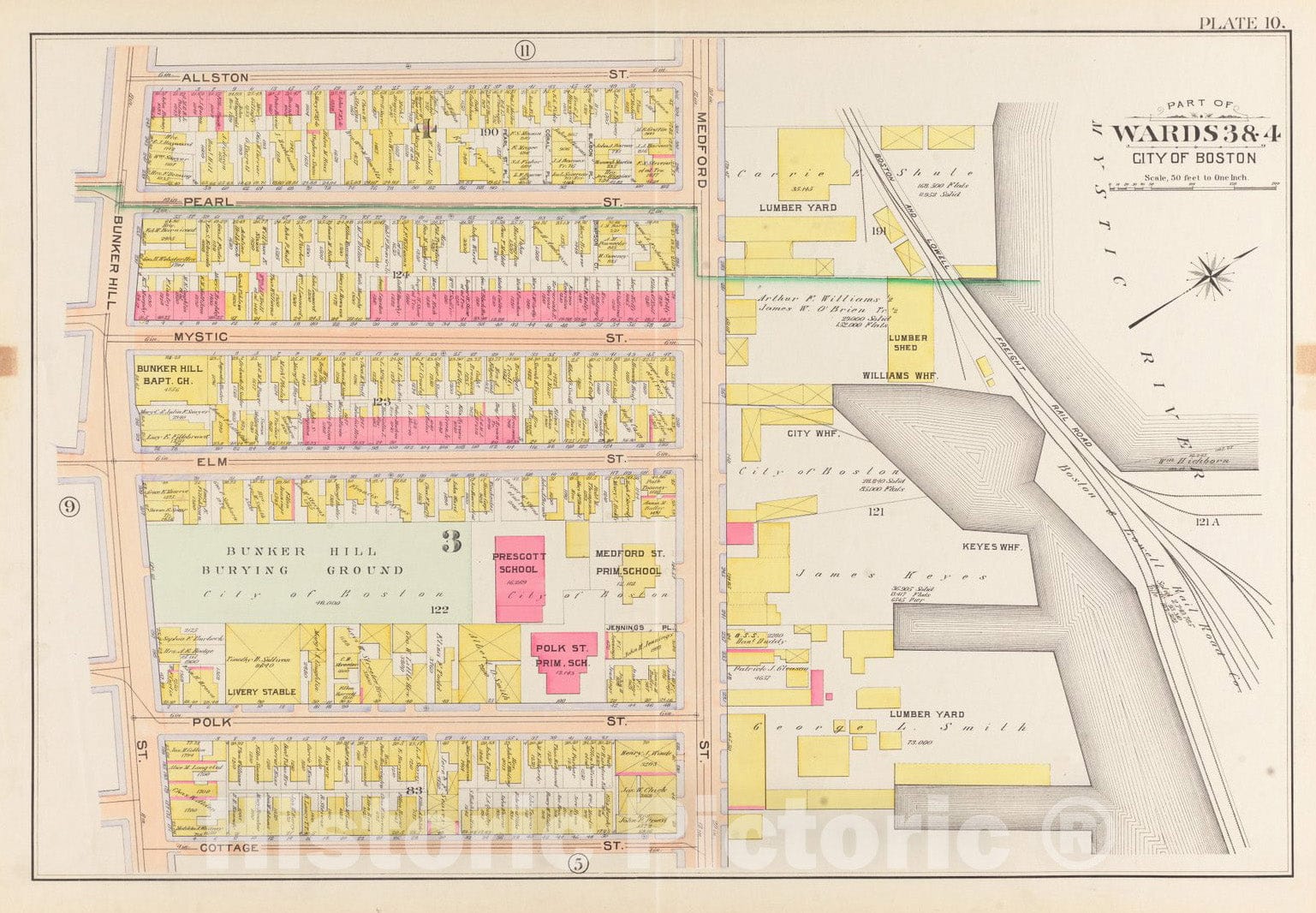 Historical Map, 1901 Atlas of The City of Boston, Charlestown : Plate 10, Vintage Wall Art