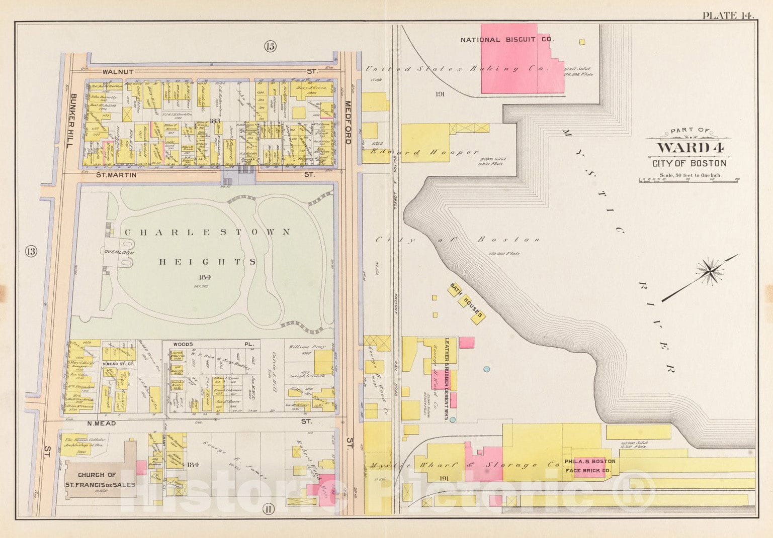 Historical Map, 1901 Atlas of The City of Boston, Charlestown : Plate 14, Vintage Wall Art