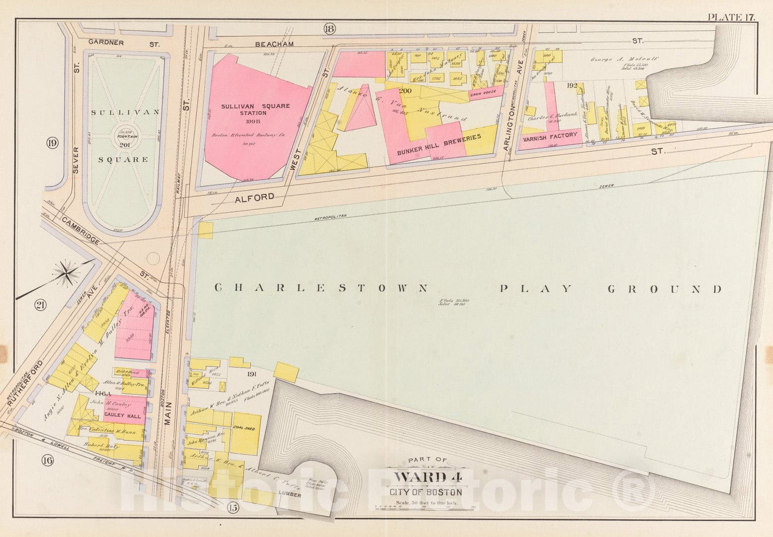 Historical Map, 1901 Atlas of The City of Boston, Charlestown : Plate 17, Vintage Wall Art