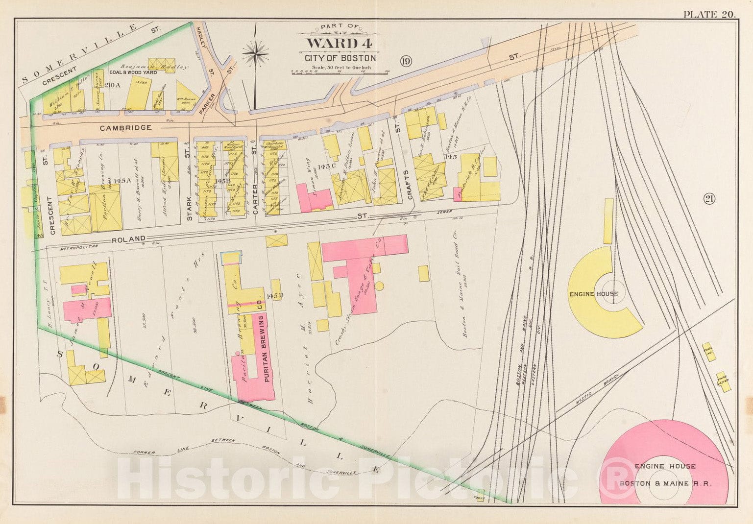 Historical Map, 1901 Atlas of The City of Boston, Charlestown : Plate 20, Vintage Wall Art