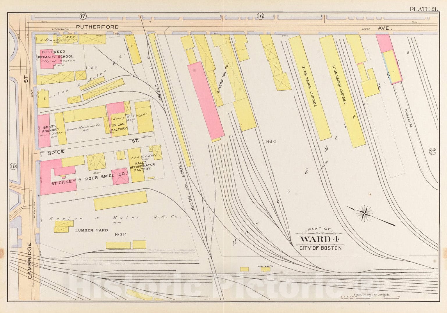 Historical Map, 1901 Atlas of The City of Boston, Charlestown : Plate 21, Vintage Wall Art