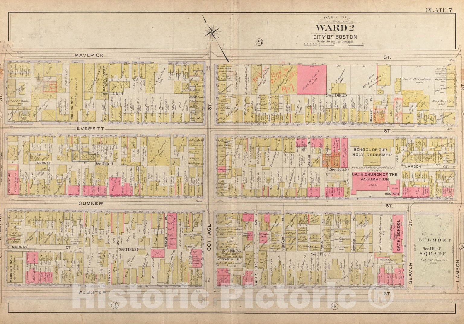 Historical Map, 1901 Atlas of the city of Boston, East Boston : plate 7, Vintage Wall Art