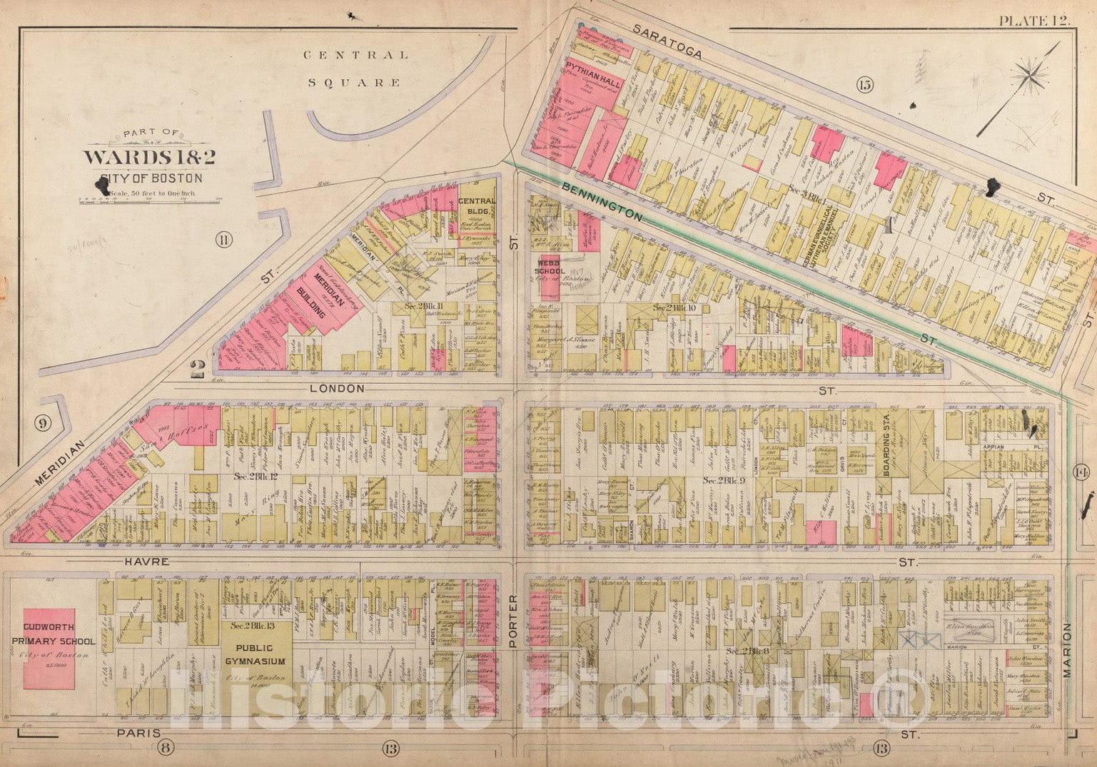 Historical Map, 1901 Atlas of The City of Boston, East Boston : Plate 12, Vintage Wall Art