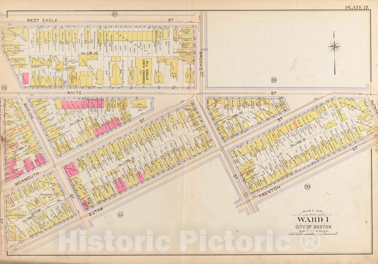 Historical Map, 1901 Atlas of The City of Boston, East Boston : Plate 17, Vintage Wall Art