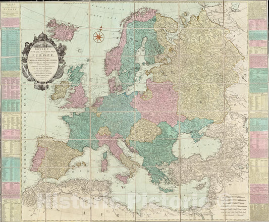 Historical Map, 1785 Bowles's New and Accurate map of Europe, Divided into It's [sic] Empires, Kingdoms, States, republicks and Principalities, Vintage Wall Art
