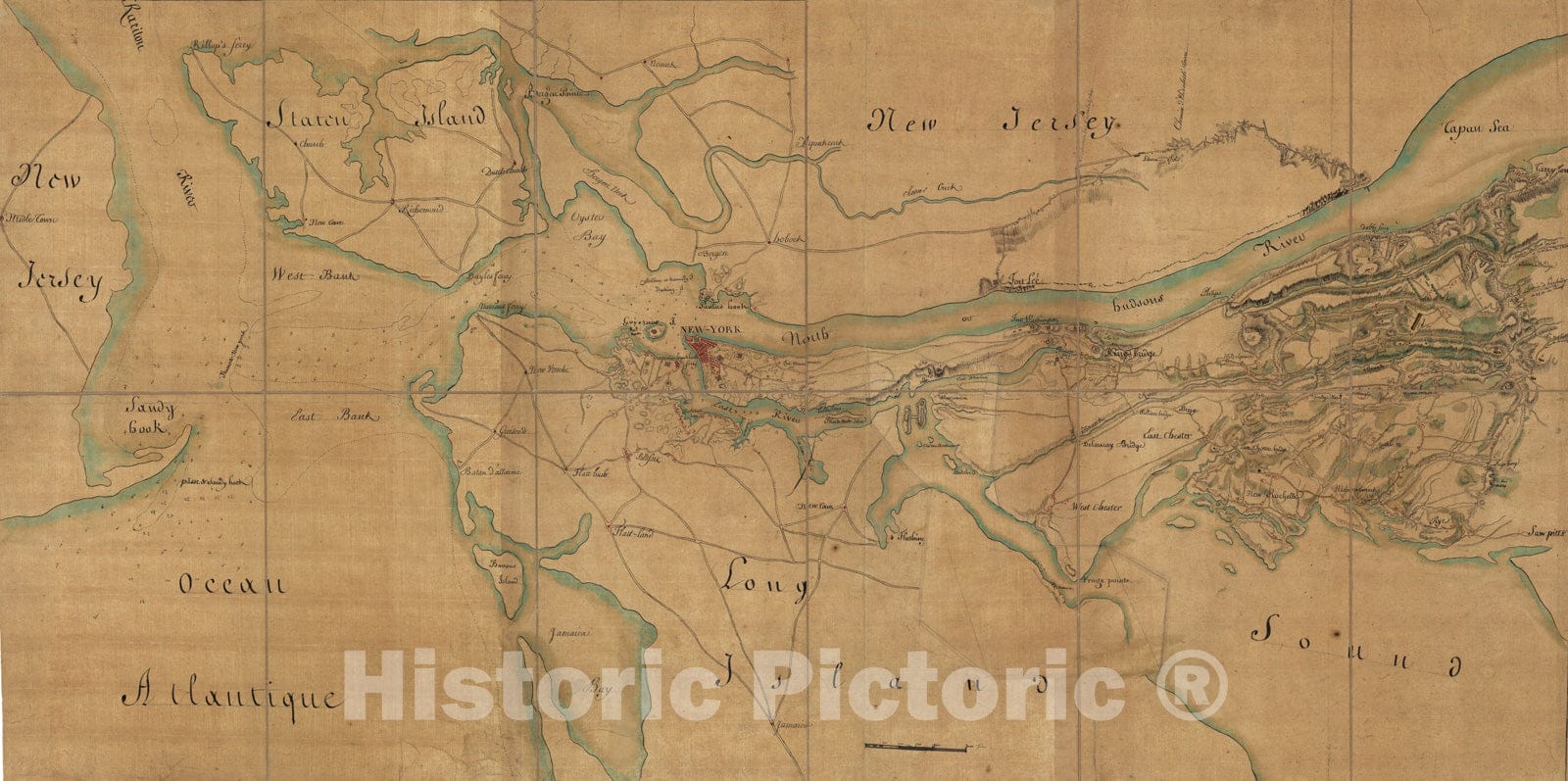 Historical Map, Plan des Environs de New York (manuscrit) - Position du Camp de l'arme?e Combine?e a? Philippsburg du 6 juillet au 19 aou?t - Double, Vintage Wall Art