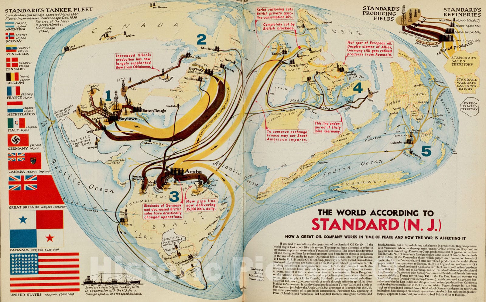 Historical Map, 1940 The World According to Standard (N.J.), Vintage Wall Art
