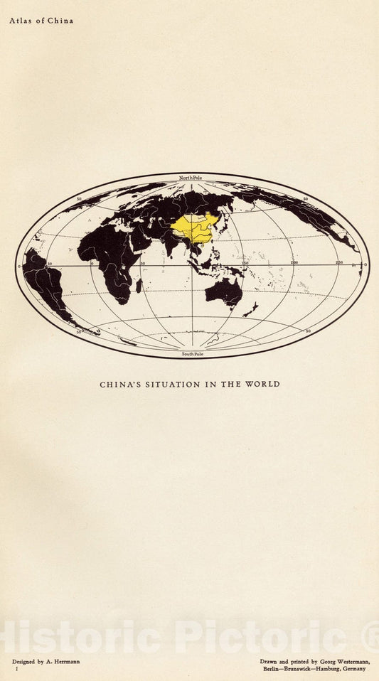 Historical Map, 1935 China's Situation in The World, Vintage Wall Art