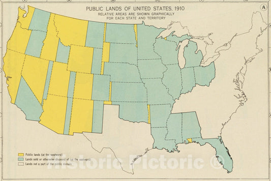 Historical Map, Public lands of the United States, 1910, Vintage Wall Art