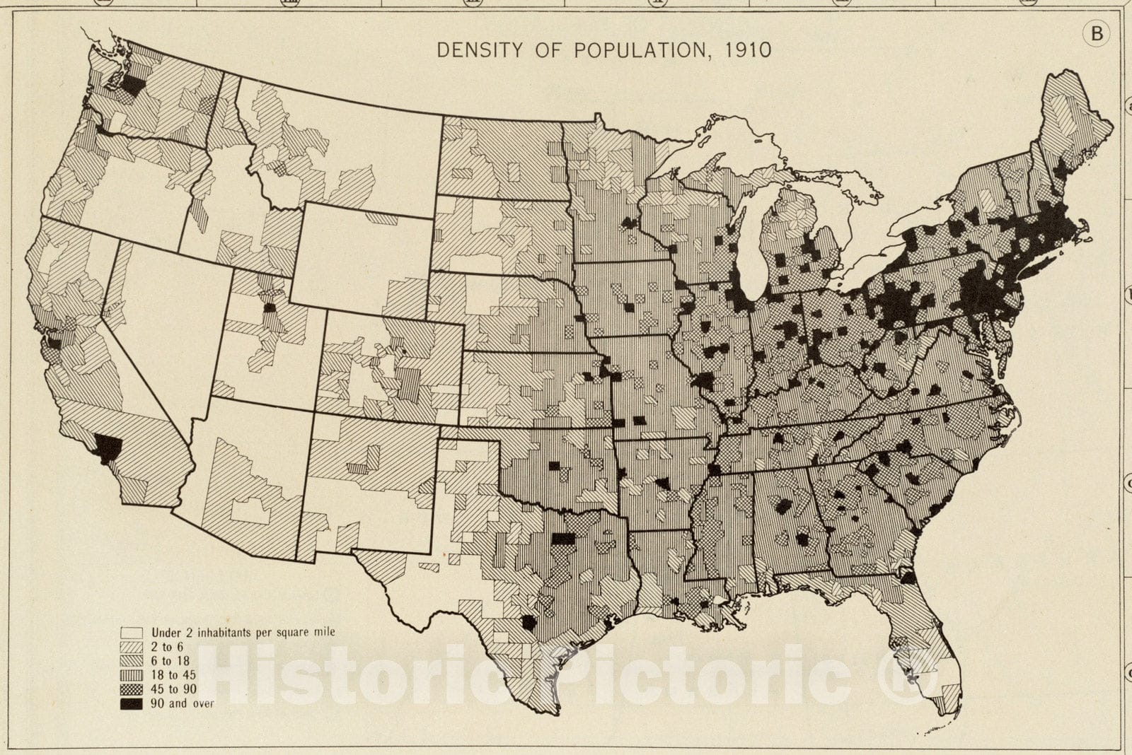 Historical Map, Density of Population, 1930, Vintage Wall Art