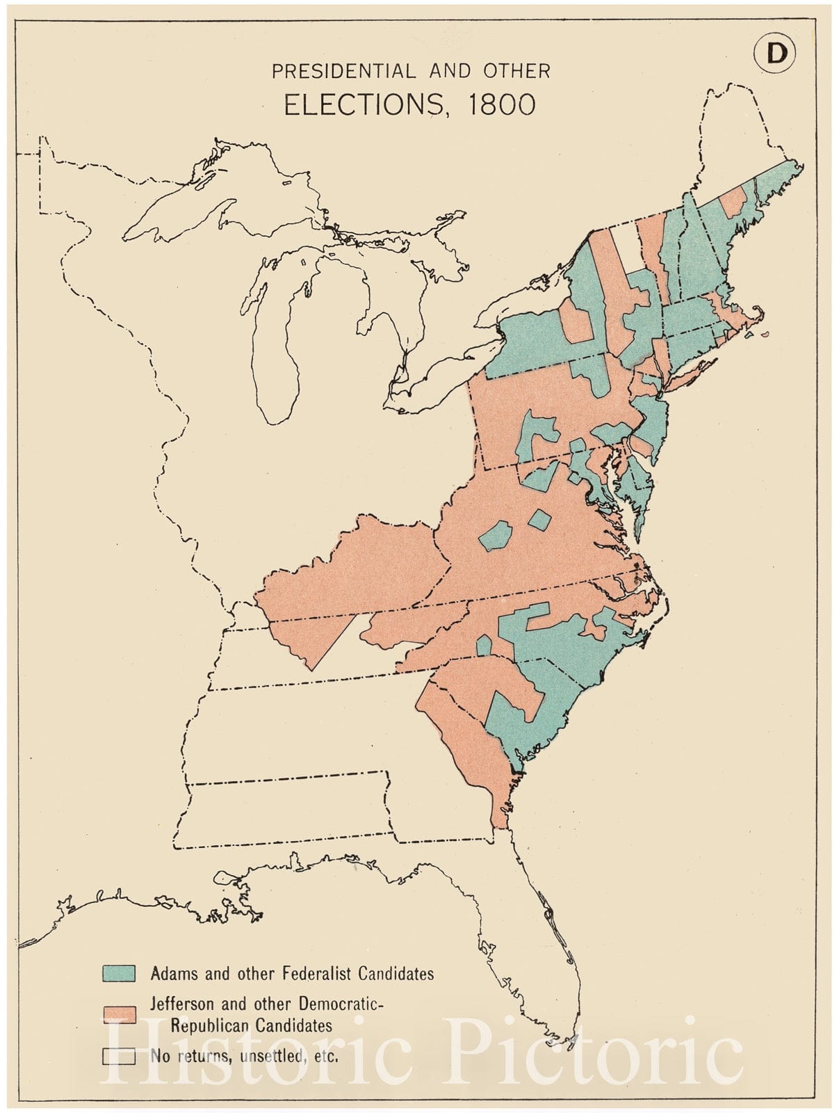 Historical Map, Presidential and Other Elections, 1800, Vintage Wall Art