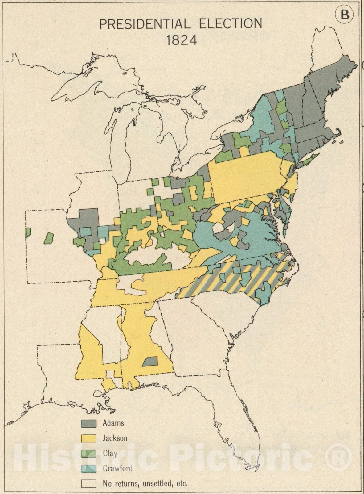 Historical Map, Presidential Election 1824, Vintage Wall Art