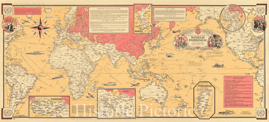 Historical Map, 1950 World Freedom : a factual & pictorial Historical Map, Vintage Wall Art