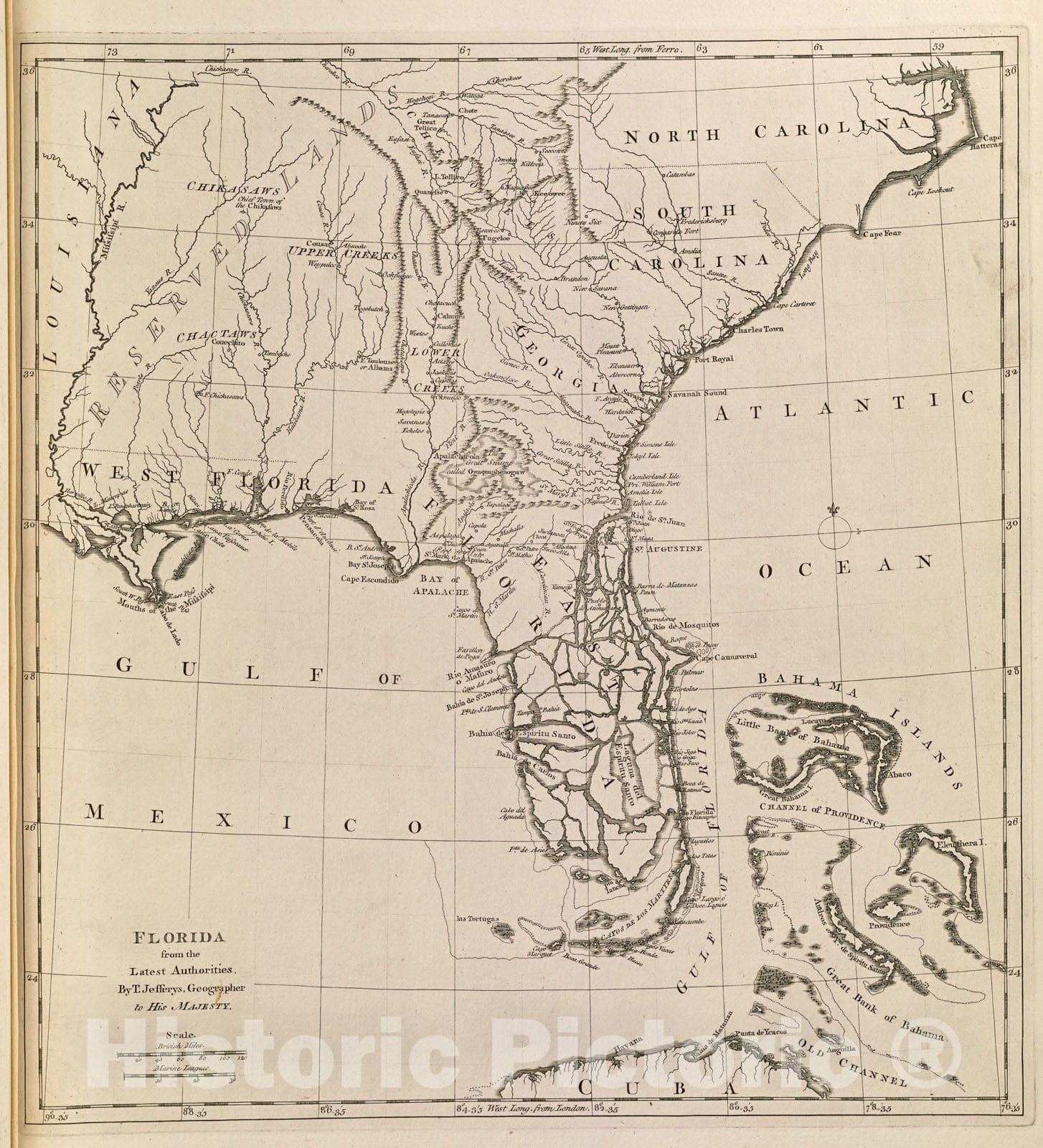 Historical Map, 1768 Florida from The Latest Authorities, Vintage Wall Art