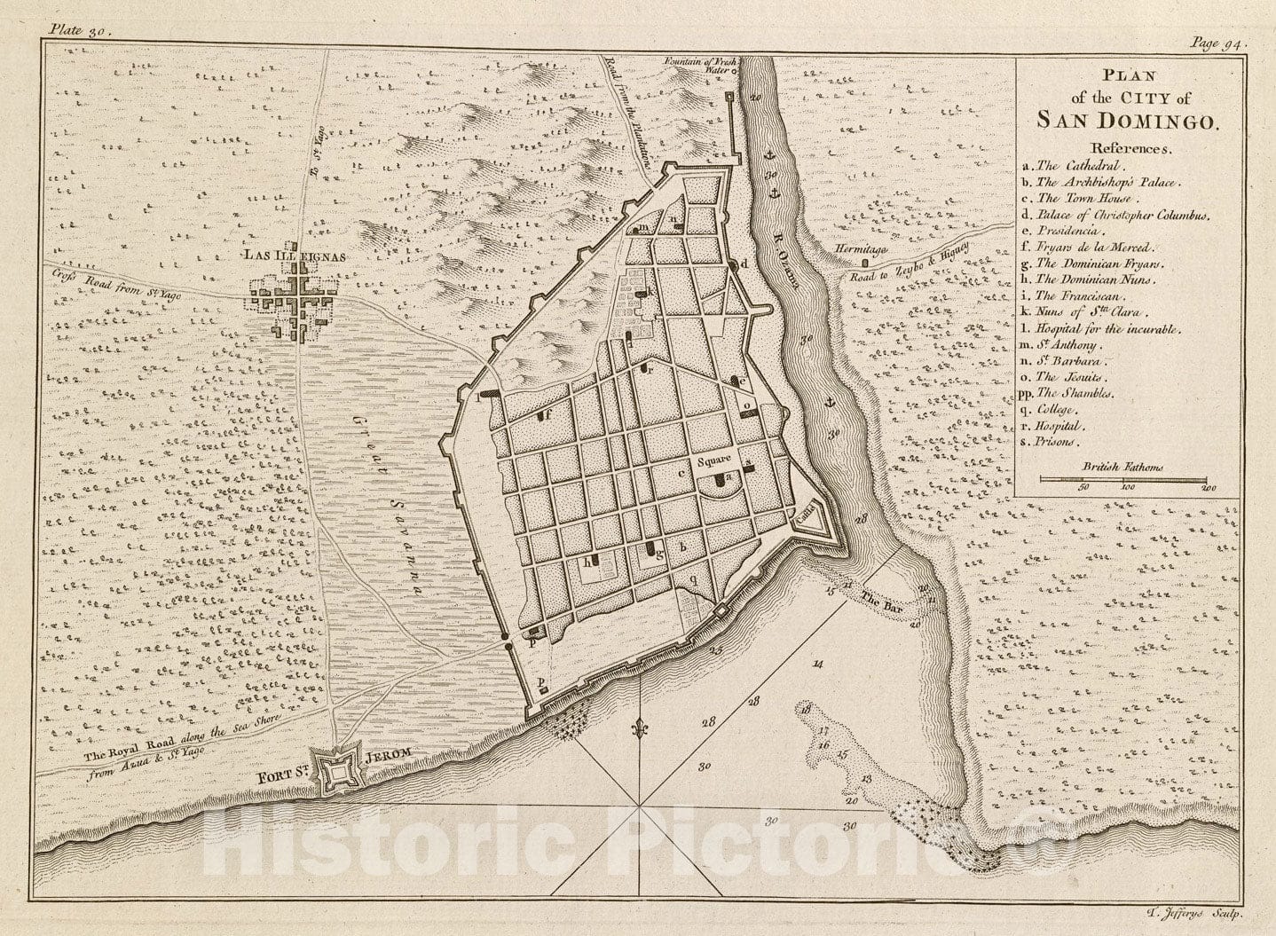 Historical Map, 1768 Plan of The City of San Domingo, Vintage Wall Art