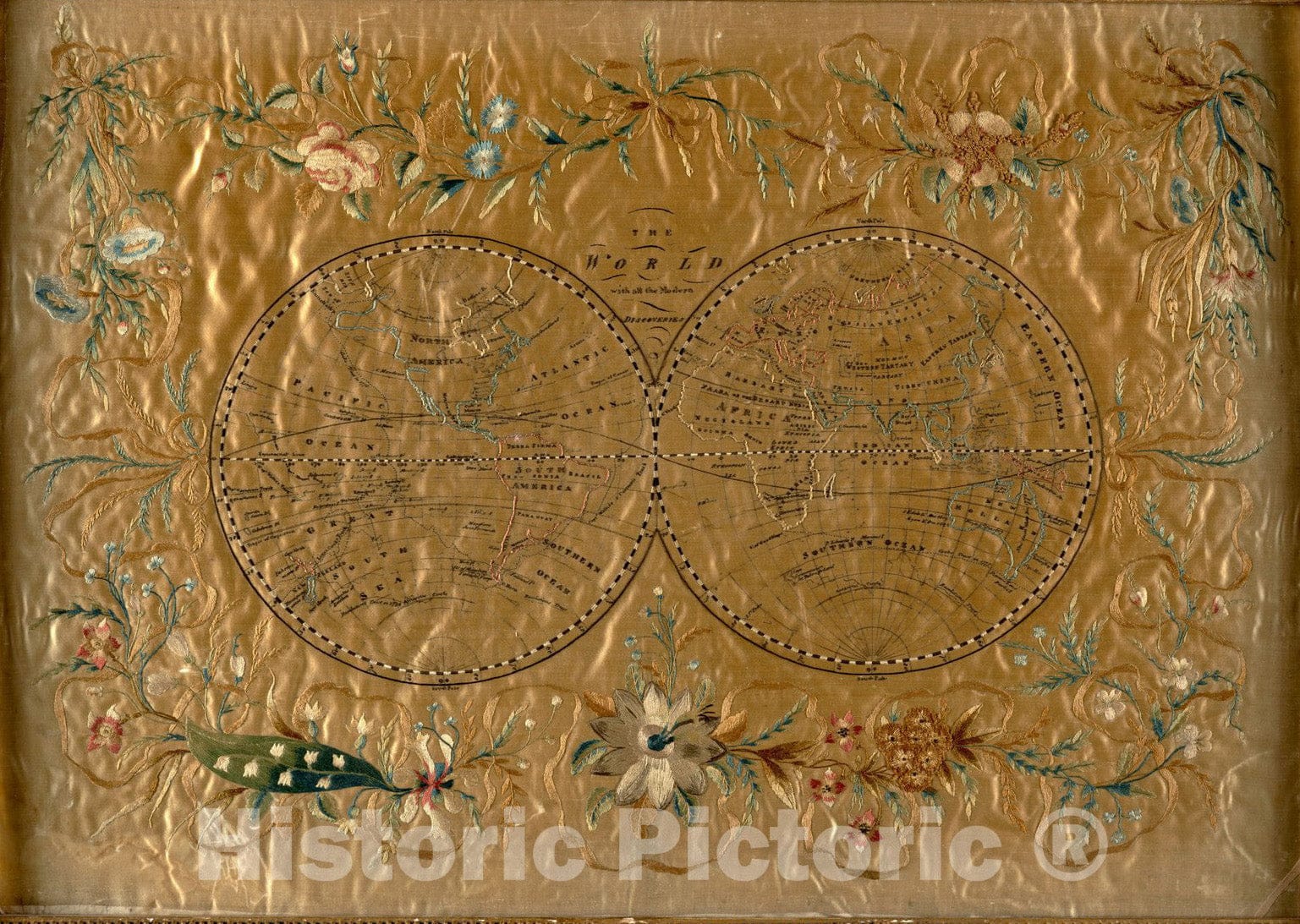 Historical Map, ca. 1900 The World with All The Modern Discoveries, Vintage Wall Art