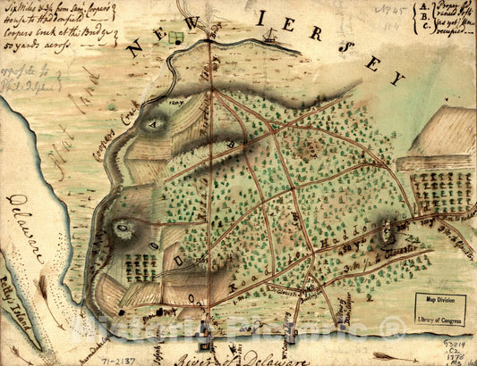 Historical Map, 1778 Map of the environs of Camden, N.J, Vintage Wall Art