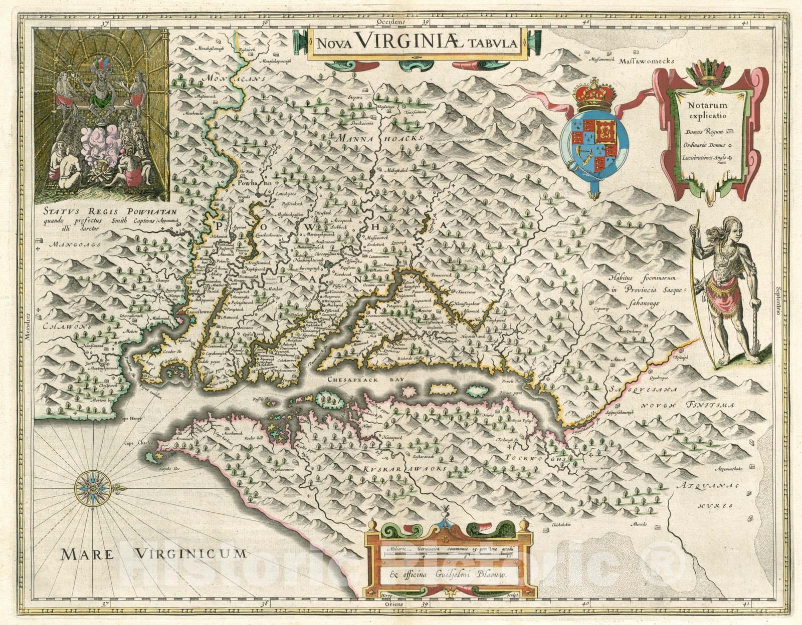 Historical Map, 1650 Nova Virginiae tabula, Vintage Wall Art