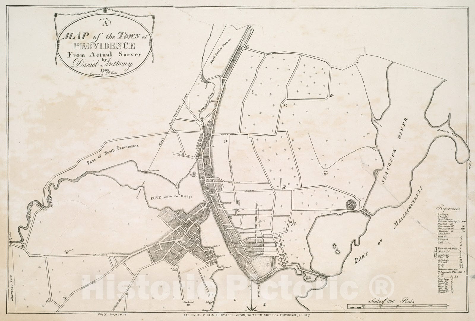 Historical Map, 1887 A map of The Town of Providence from Actual Survey, Vintage Wall Art