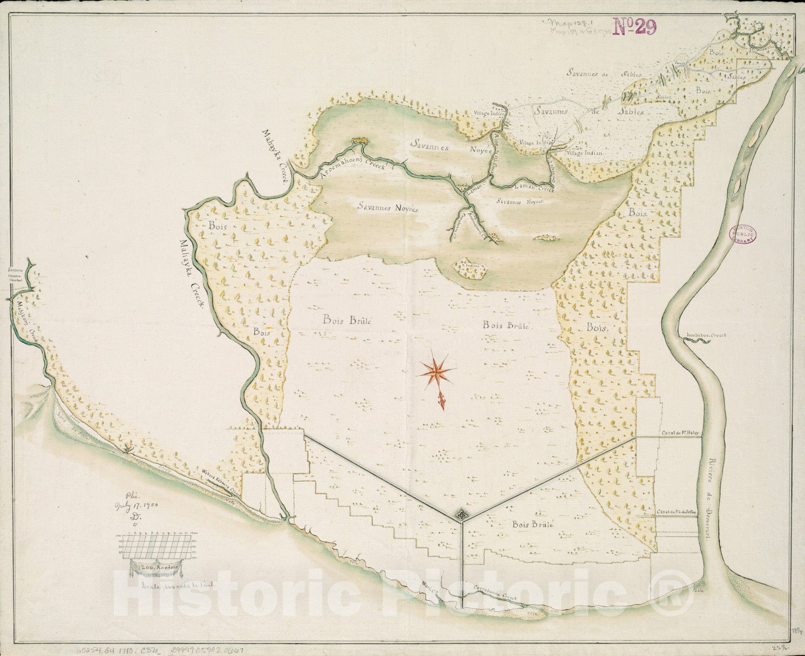 Historical Map, 1780 [Carte de la rivieI're et de la colonie Demerari jusqu'a Mahayka Creek], Vintage Wall Art