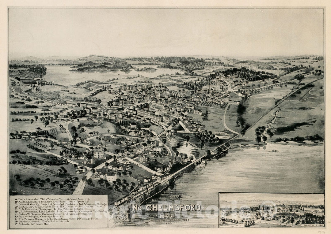 Historical Map, No. Chelmsford, Mass : on The Merrimac River, 1893, Vintage Wall Art
