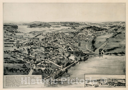 Historical Map, No. Chelmsford, Mass : on The Merrimac River, 1893, Vintage Wall Art