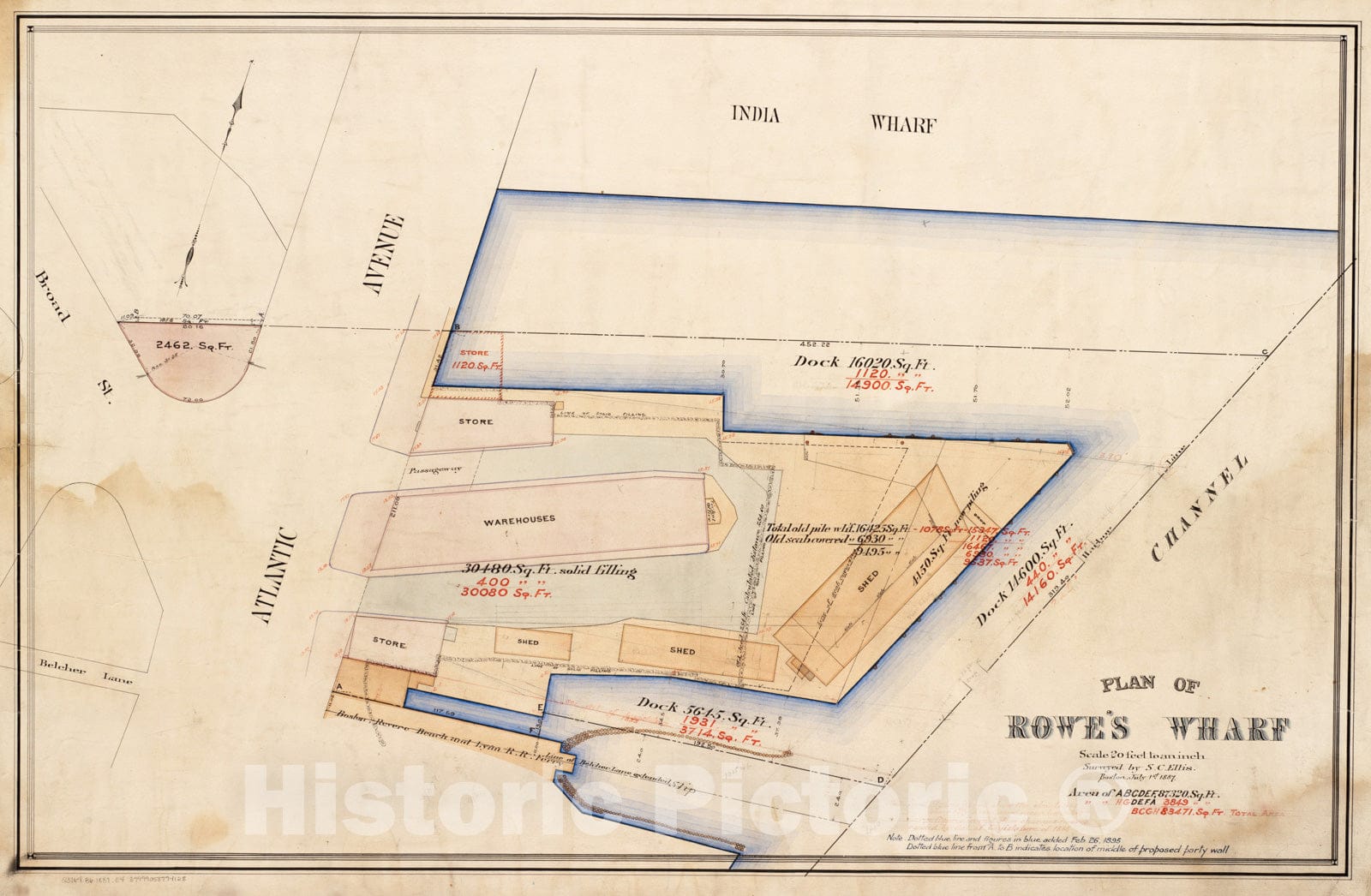 Historical Map, 1887 Plan of Rowe's Wharf, Vintage Wall Art